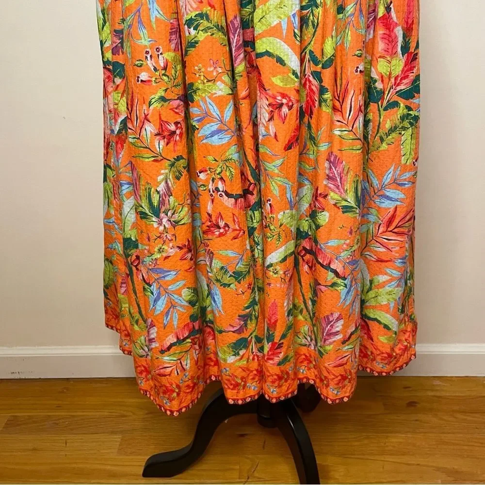 Lands End Tropical Sundress Floral Midi Lined Sleeveless Orange Green Small 6-8 - Picture 6 of 11